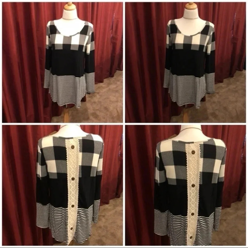 Boutique buffalo Plaid color block tunic boho western